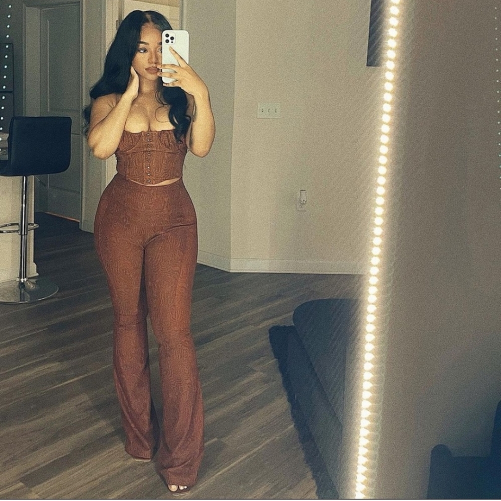 mistress rocks • brown corset top and wide leg pants set